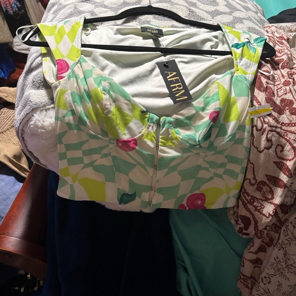 AFRM corset Geometric Green and Pink Crop Top - Picture 1 of 6